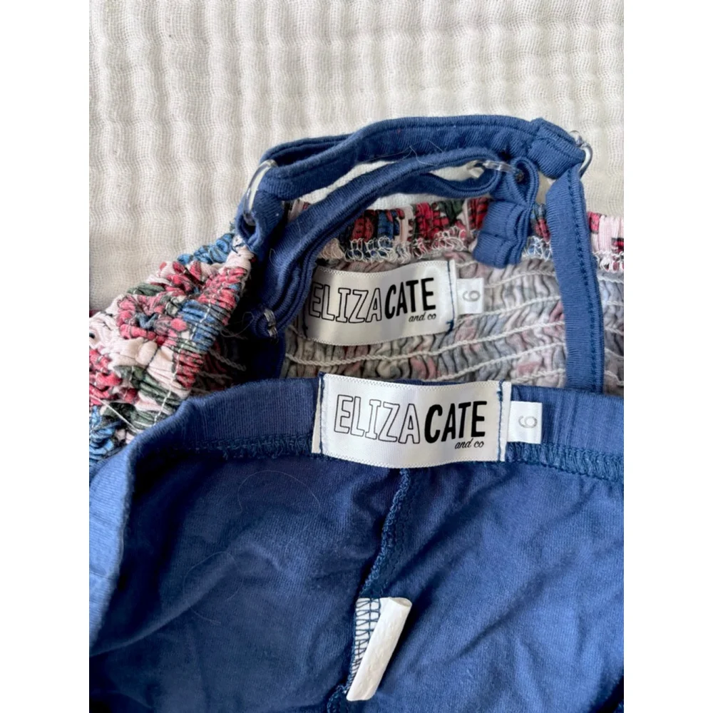 Girls ELIZA CATE and co Floral Blue Red Bamboo Matching Set Size 6